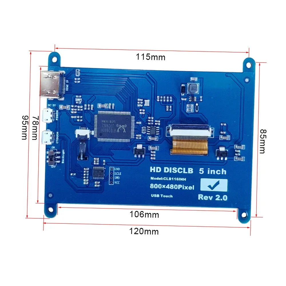 Interface Compatible Educational with Touchscreen USB Pi 800*480 Small Tool Inch with Capacitive Htovila Raspberry Portable Resolution 5 Display