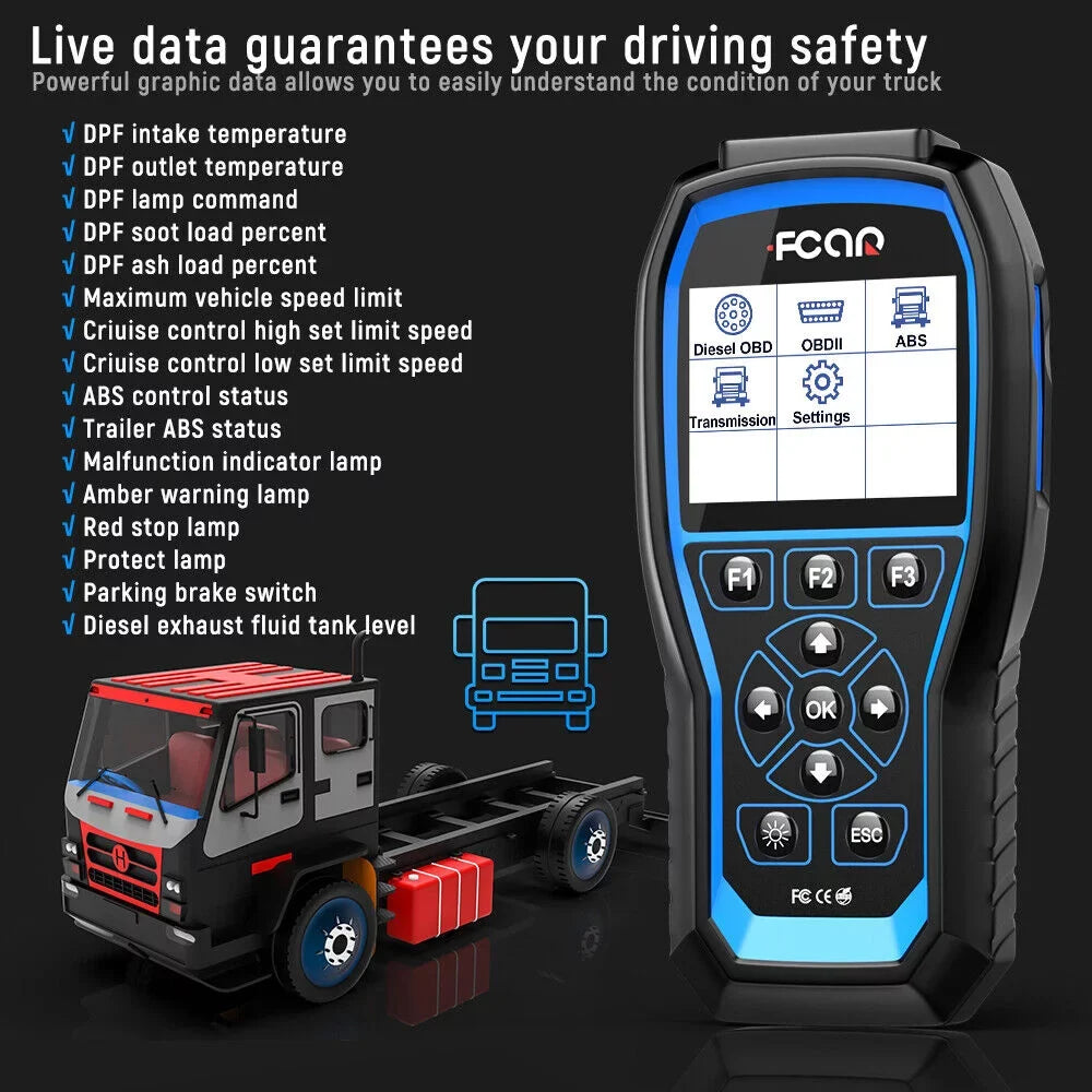 ABS Scanner Scanner Scan fit All OBD2 Tool Mack FCAR Transmission System Duty for Diesel Freightliner Heavy System All Reader Code F507 Volvo Heavy Truck