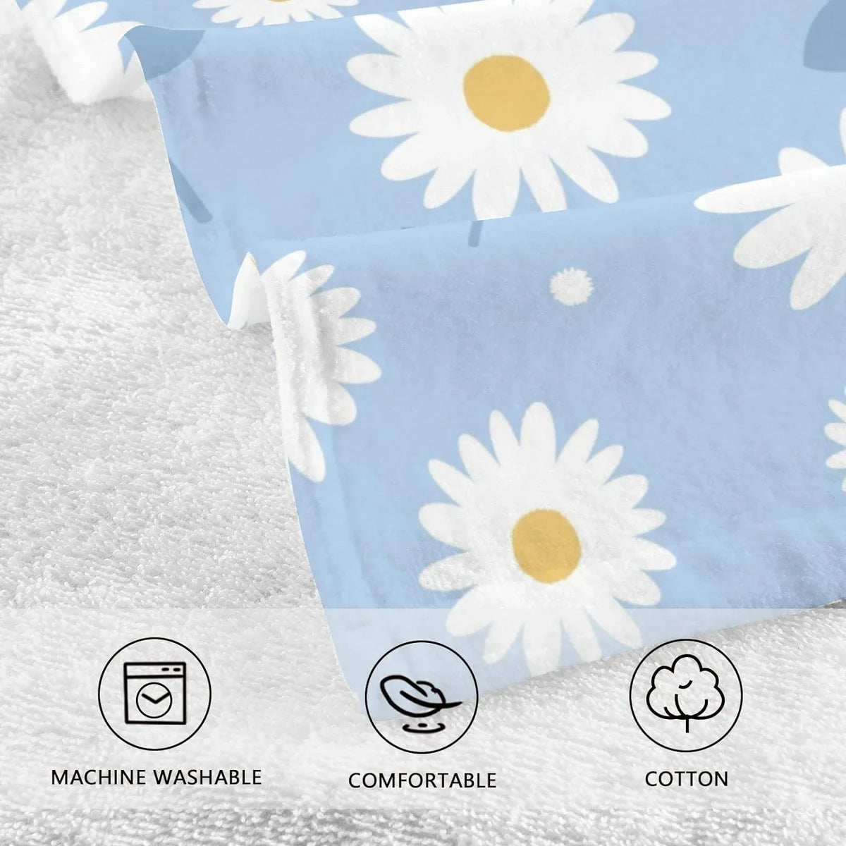 Hand of Highly Absorbent 2 Towel- Blue Set Flower Quick-Dry Bath Pack Daisy Towel Wellsay Cotton Washcloths, Face