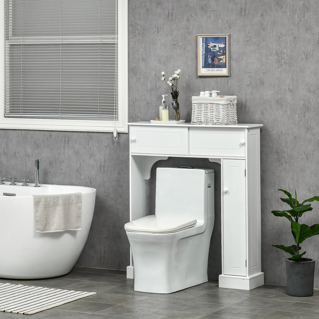 Bathroom Rack, with Over the White Shelves, kleankin Freestanding Toilet Cabinet, Toilet Organizer Bathroom Adjustable Storage