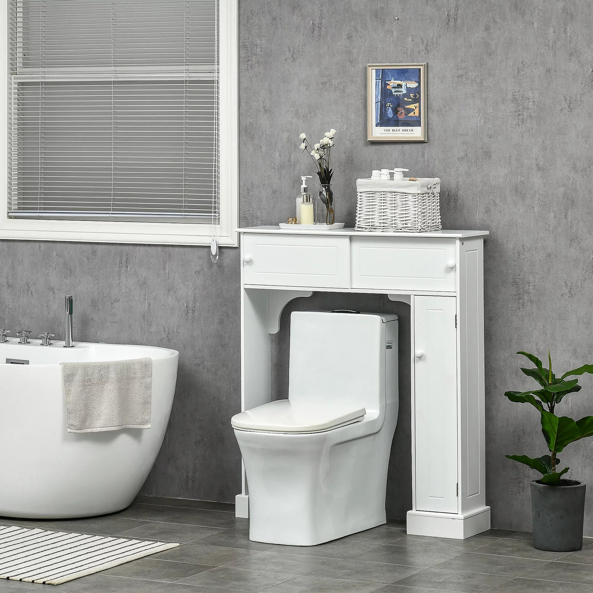 Bathroom Rack, with Over the White Shelves, kleankin Freestanding Toilet Cabinet, Toilet Organizer Bathroom Adjustable Storage