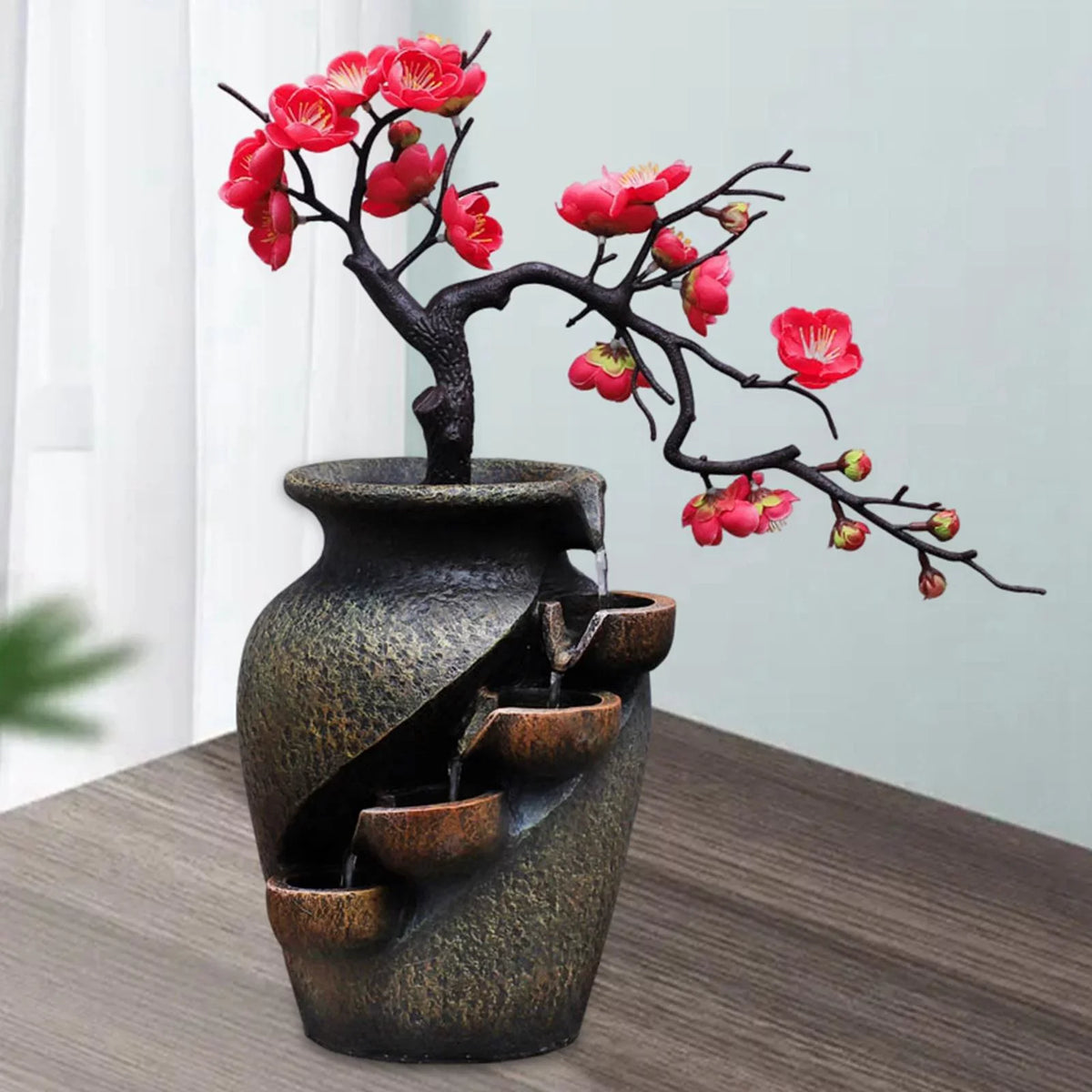 Desk Craft Shui Living Waterfall Gifts Creative Vase Feng Soothing Water Office Relaxation for Fountains Tabletop Fountain room Flower Simulation Garden VaseThree-dimensional Decor