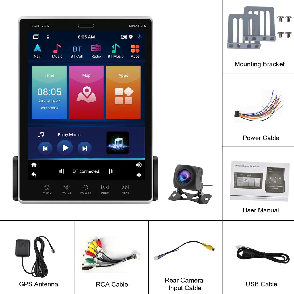 WIFI GPS Radio Bluetooth screen Suppport Rear 2Din Camera Radio Stereo Receiver 9.5Vertical Car FM
