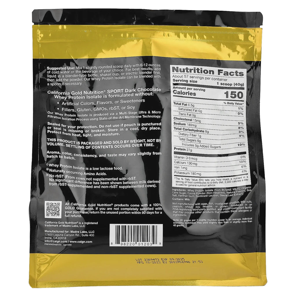 Isolate, SPORT California 5 Protein Nutrition kg) - Chocolate Dark lbs (2.27 Gold Whey