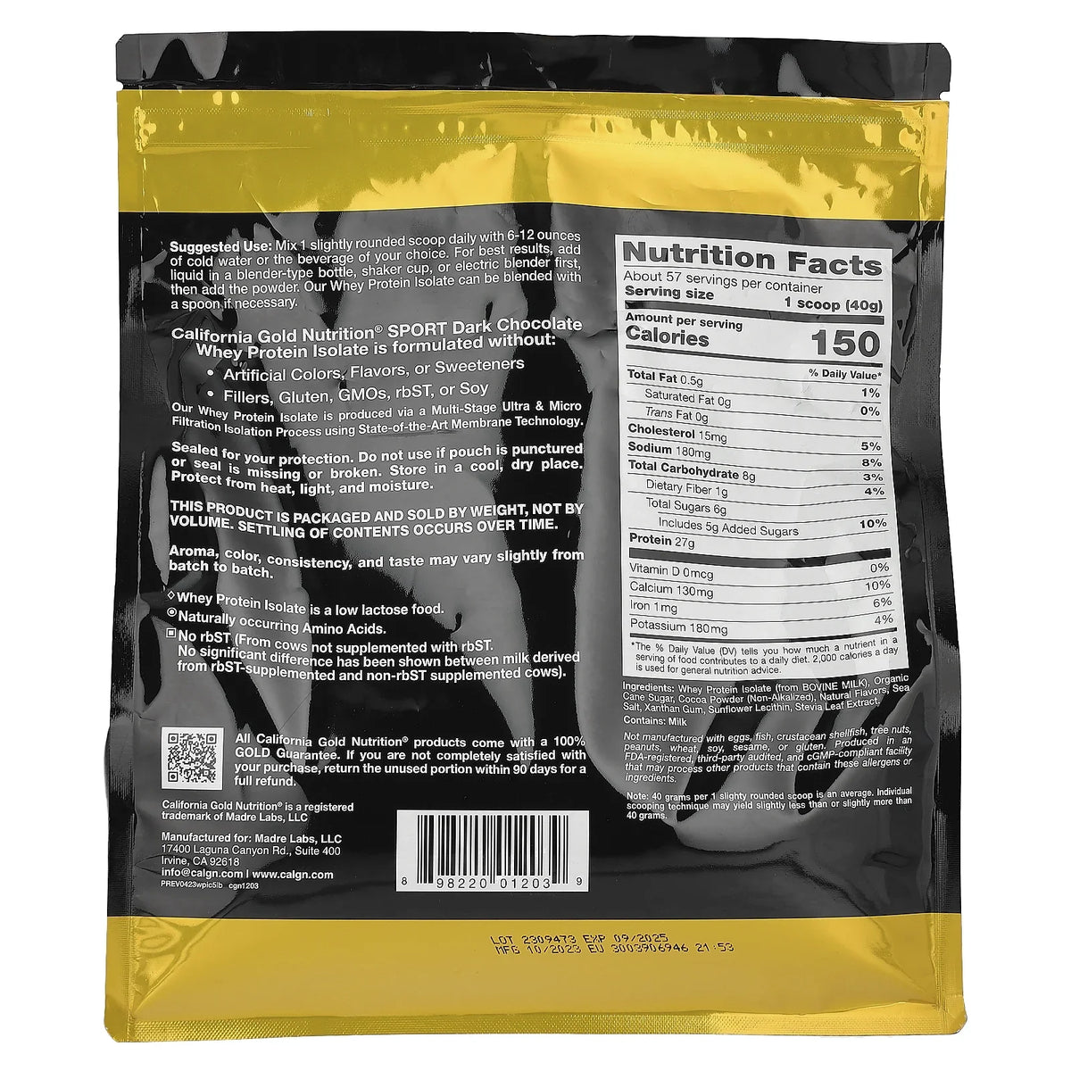 Isolate, SPORT California 5 Protein Nutrition kg) - Chocolate Dark lbs (2.27 Gold Whey