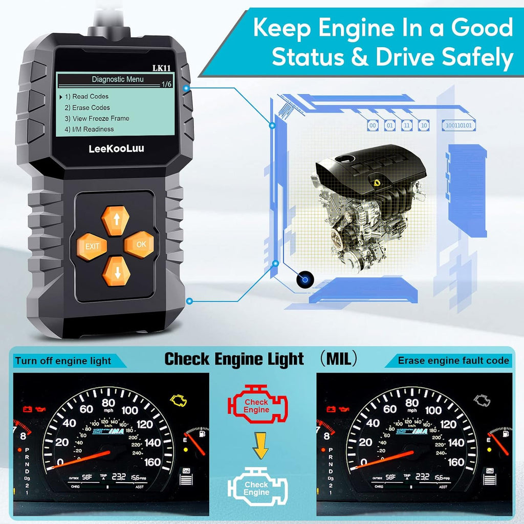 Play 1996 Freeze Code - Clear Cars Reader Readiness Professional LK11 Diagnostic for Since Reset Alert Scan Easy Setup and OBD2 Code LeeKooLuu to Plug Frame/I/M - Scanner Use Engine with