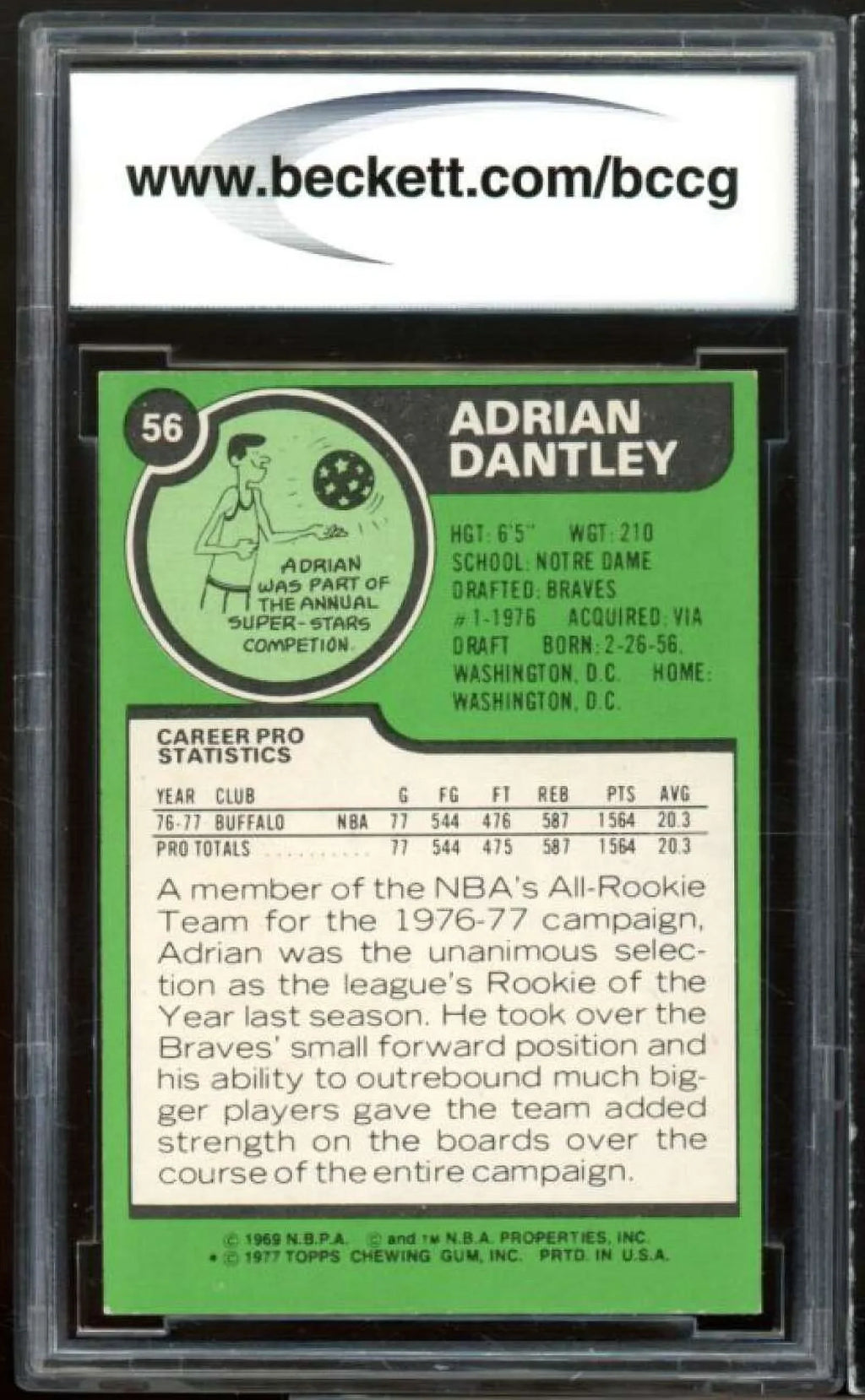 Topps #56 BCCG 1979-80 Excellent+ Rookie 8 Dantley Adrian Card BGS