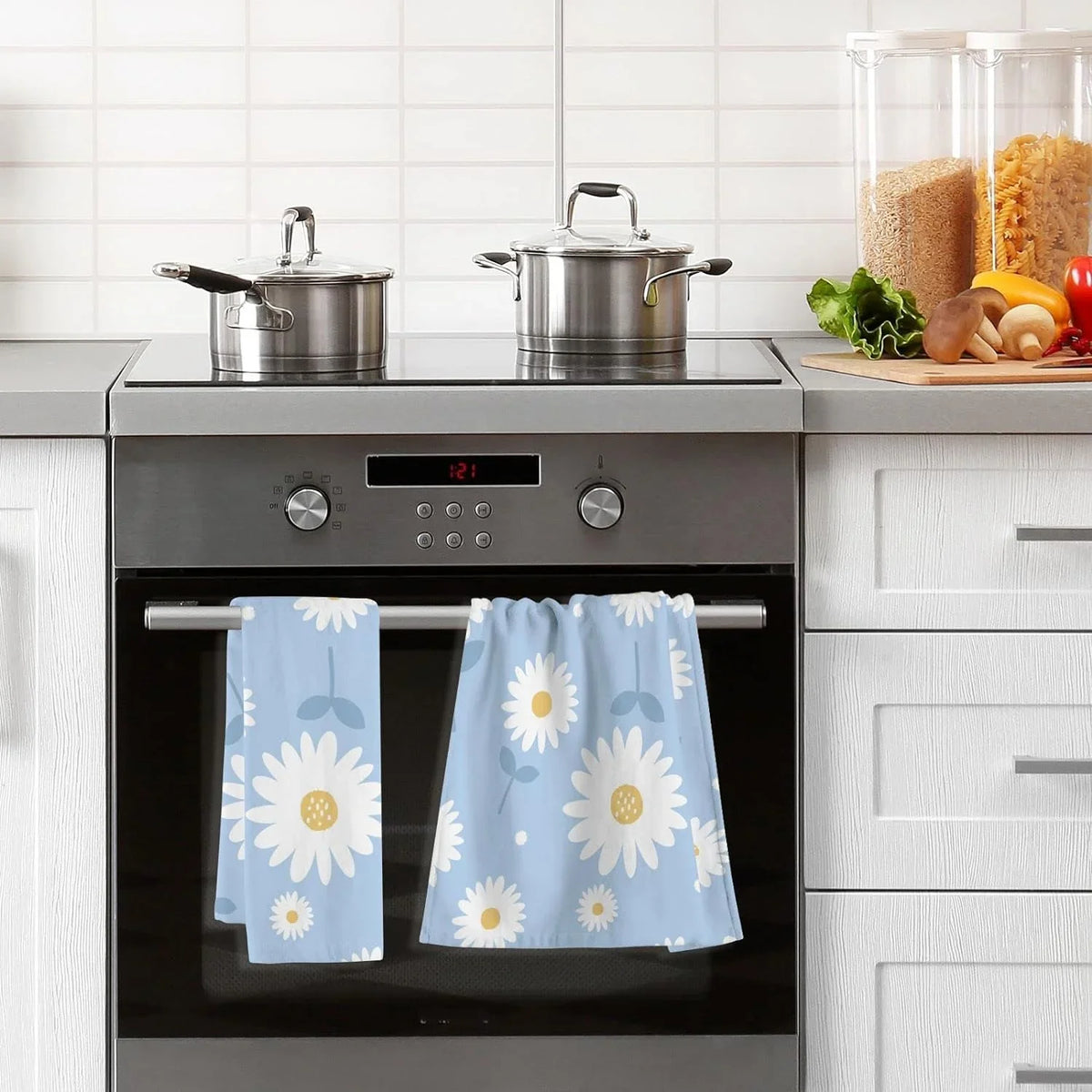 Hand of Highly Absorbent 2 Towel- Blue Set Flower Quick-Dry Bath Pack Daisy Towel Wellsay Cotton Washcloths, Face