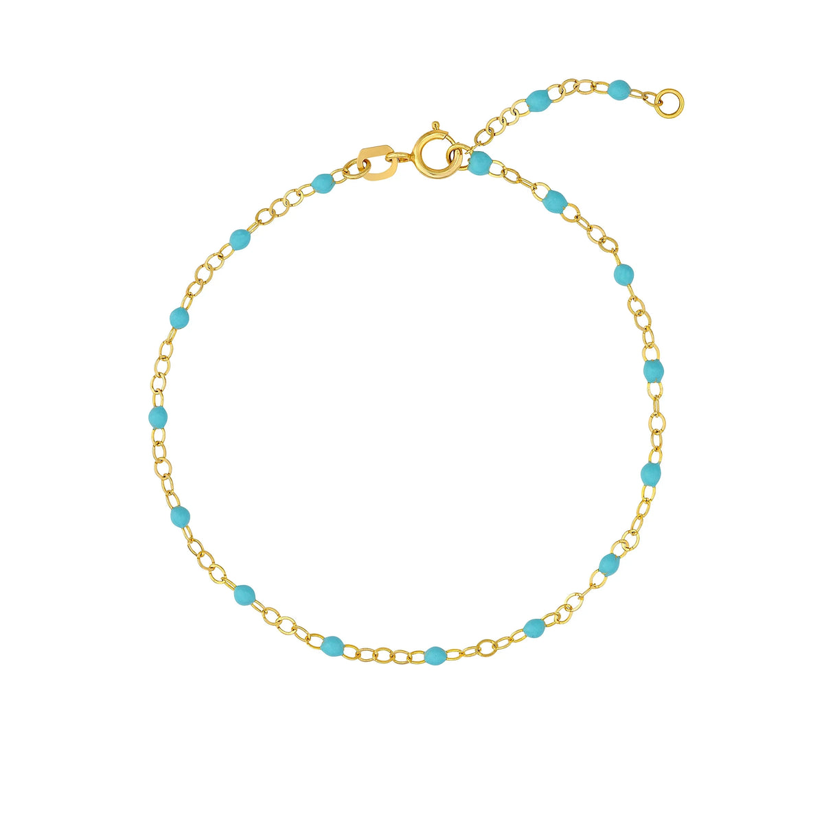Gold 5.50"-7.50" Turquoise Enamel Bracelet Yellow Women's Piatto Bead Adjustable 14K Light