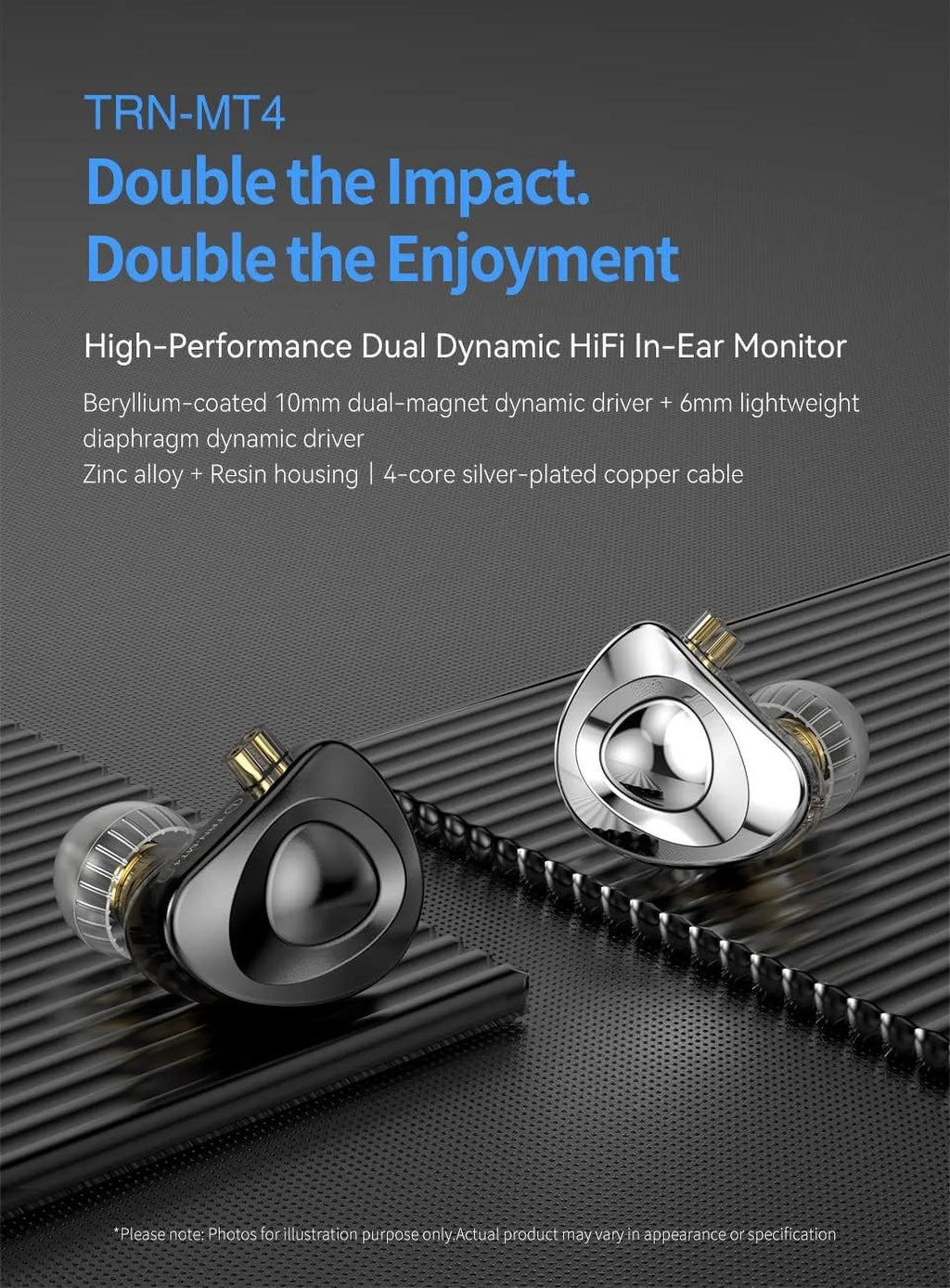 Magnet with Silver-Plated Kinboofi Dyna 10mm TRN Headphone, in Dual MT4 Ear Copper Drive Monitor 4-core Earphone