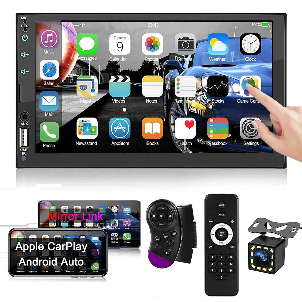 '+ Camera Touch Android/Apple 2Din Screen Double 12LED Player 7" Carplay Radio Stereo Car
