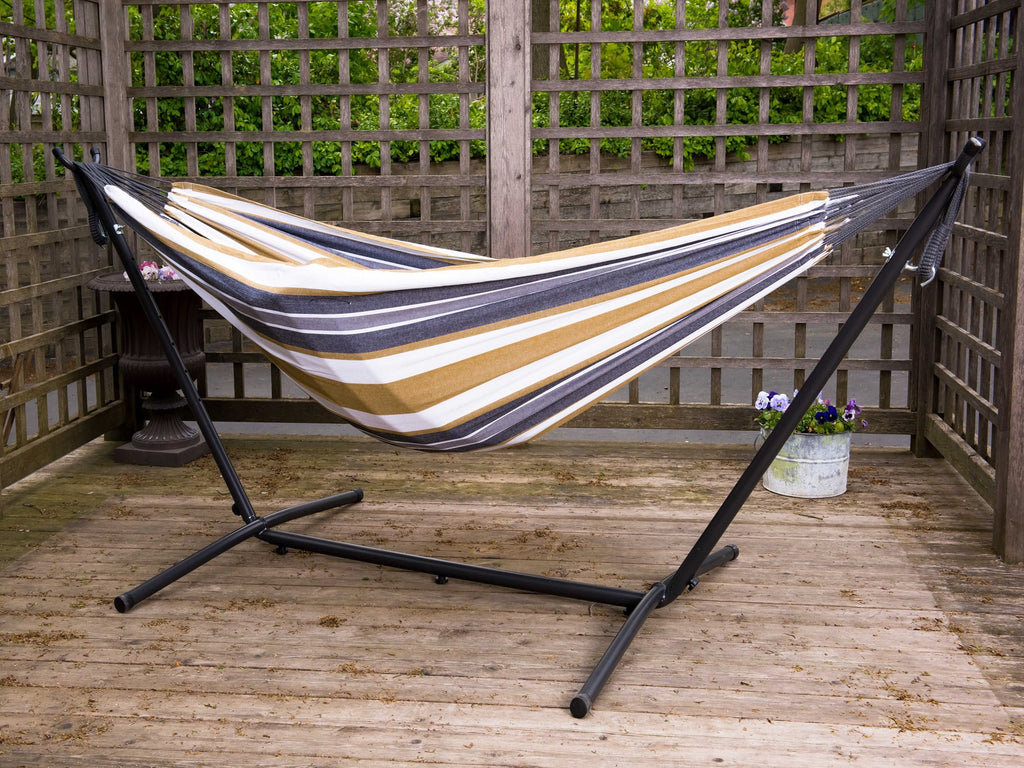 The Steel Hammock and Grey a with Striped Gold 110” Collection Hammock Hamptons Style Brazilian