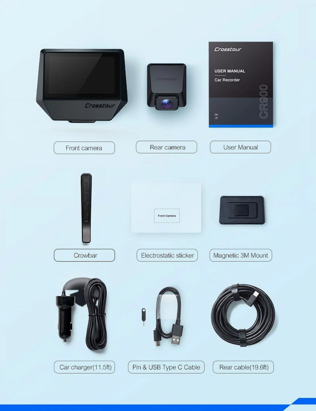 GPS, Backup 170° Cam 2.5K Rear, Dash Magnetic Crosstour for Camera inch 3 Camera Recorder Cars Screen Front IPS Dashboard and Dash