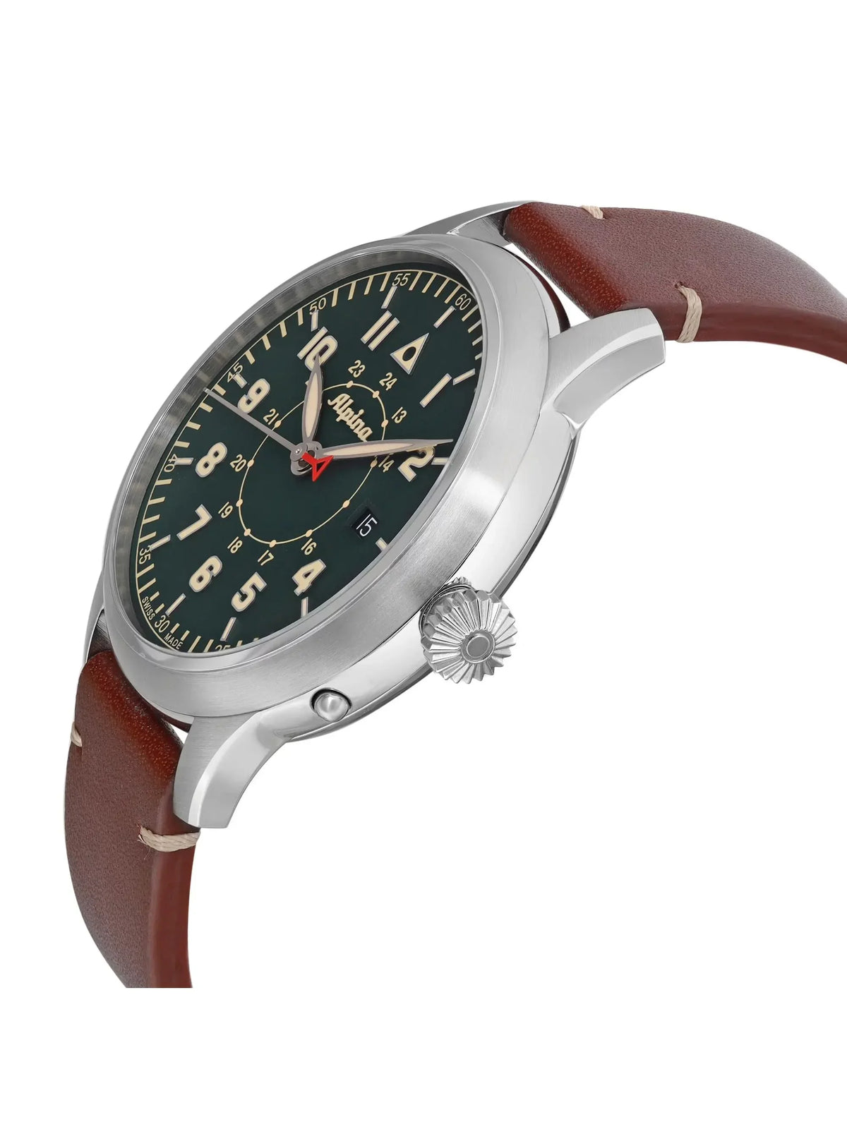 Mens Alpina Heritage Watch Pilot Dial Green AL-525KBG4SH6 Startimer Steel 44mm