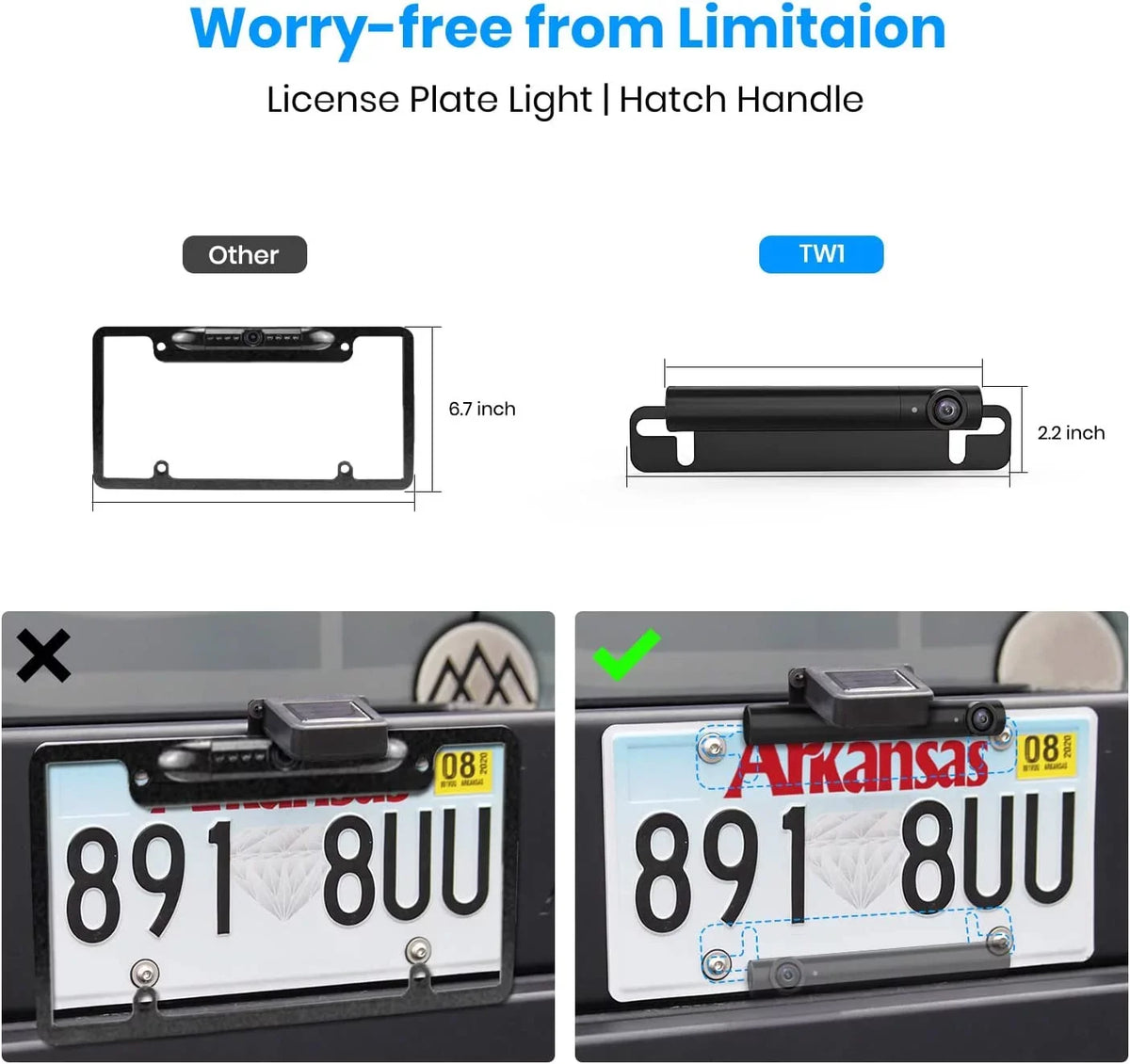 Size Installation, View Rear/Front Wireless Camera Super for TW1 3Mins Mini DIY Vision Back Monitor Up Camera Trucks, Night Systems AUTO-VOX with Car, Backup for 5''
