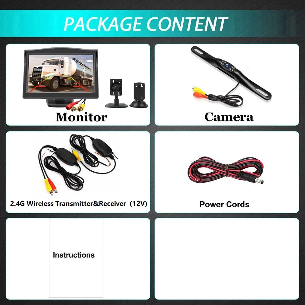 Night 5" View Monitor HD Camera System Car Vision Parking Backup Rear Wireless +