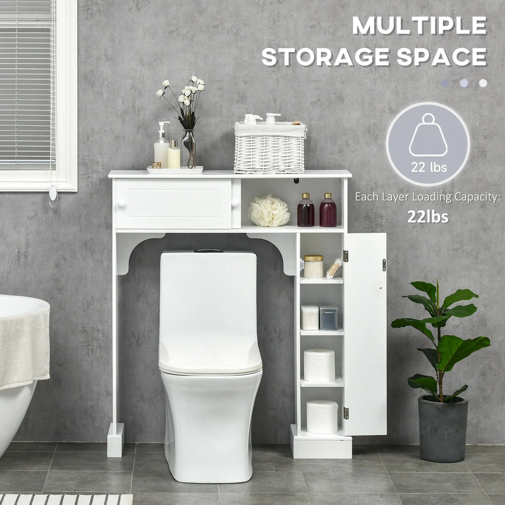Bathroom Rack, with Over the White Shelves, kleankin Freestanding Toilet Cabinet, Toilet Organizer Bathroom Adjustable Storage