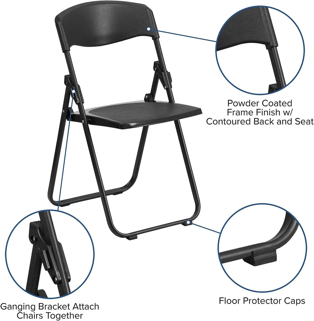 Chair HERCULES Heavy Brackets 500 With Duty Plastic Series 6 Capacity Lb. Pack Folding Ganging Black Built-In