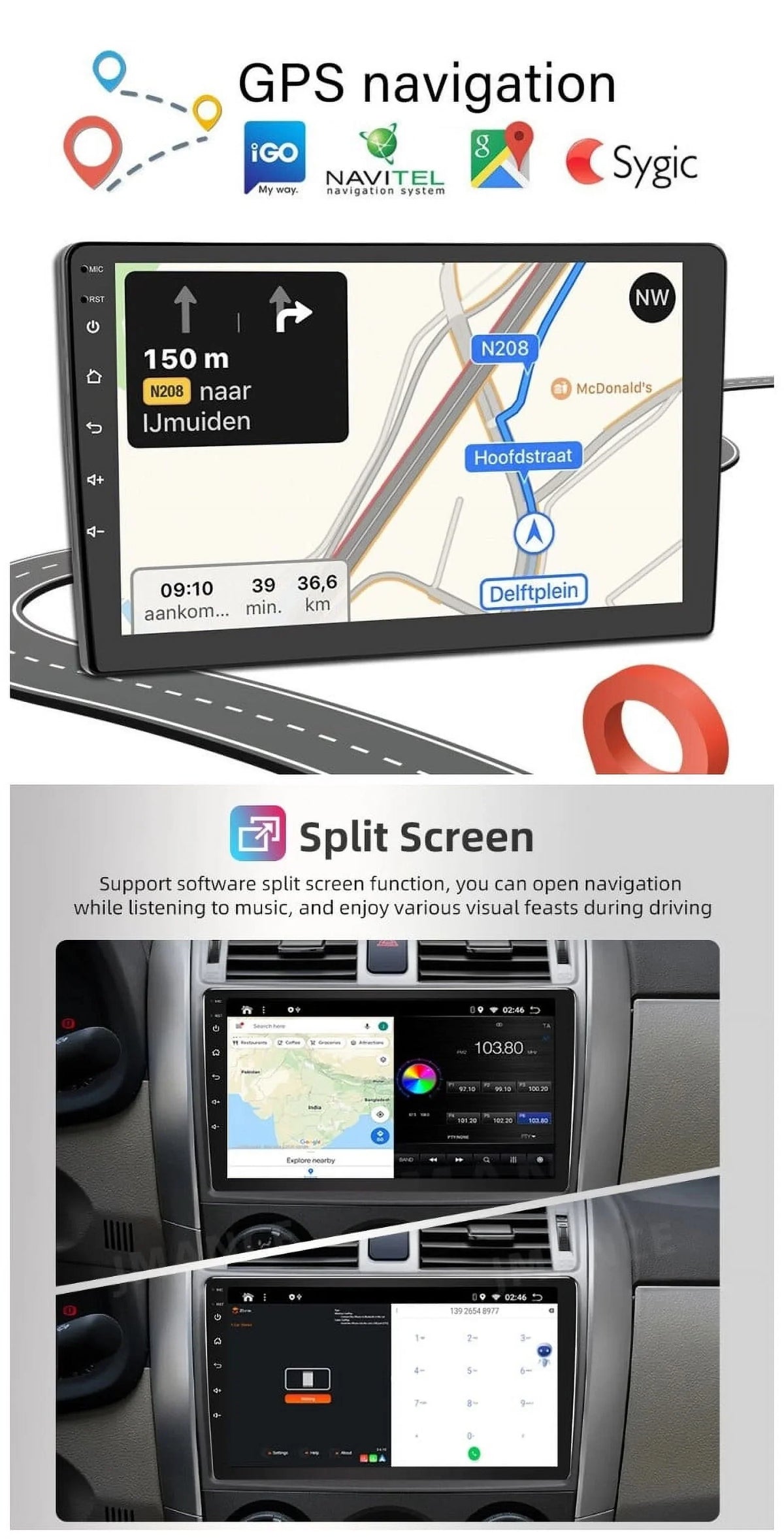USB AHD 9" Bluetooth Backup Double Android Wireless Stereo 2+32GB FM/RDS Camera Radio Navigation GPS Carplay Auto Android IPS 1280*720 Screen Car Din WiFi Receiver