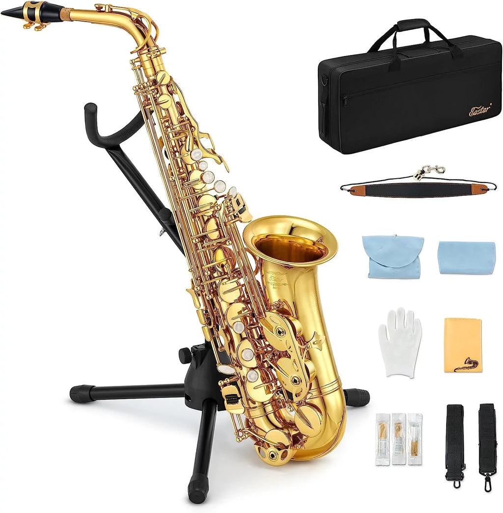 Flat Beginner Band Eastar Gold School E AS-II Sax Stand with Instruments Full Alto Saxophone Lacquer Student Kit Orchestra