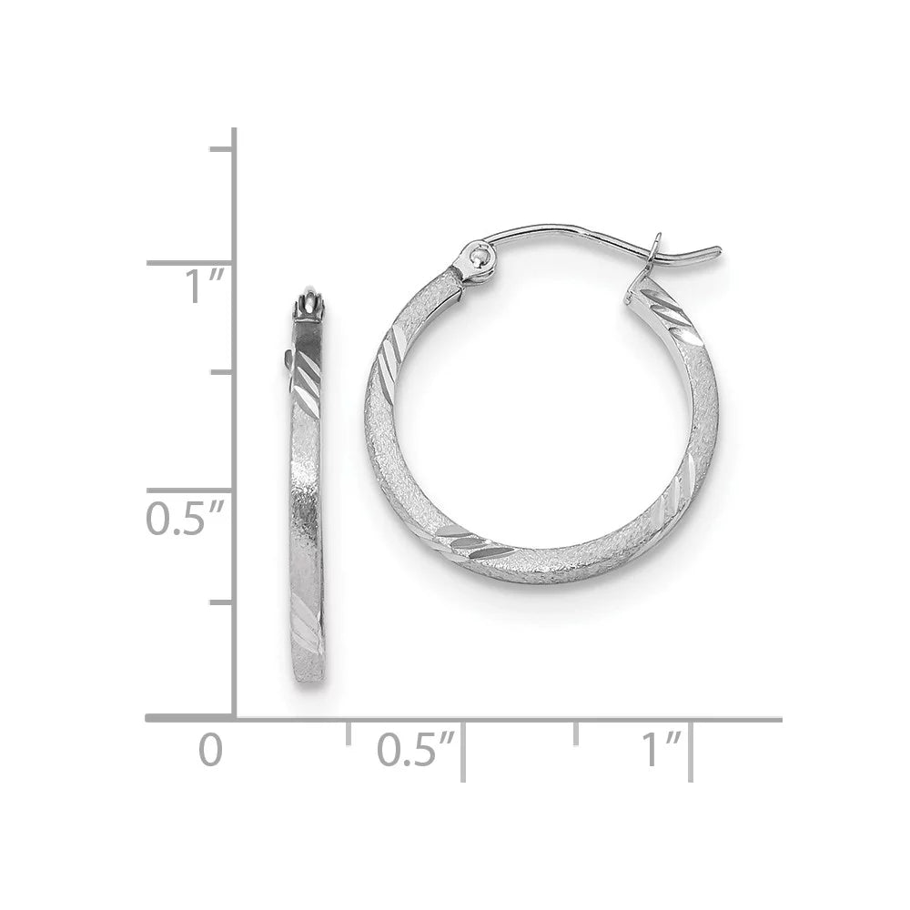 Princess Square for Adults Teens; Men and Tube Earrings; White Hoop Diamond-cut Women 14kt and for Gold Satin Real