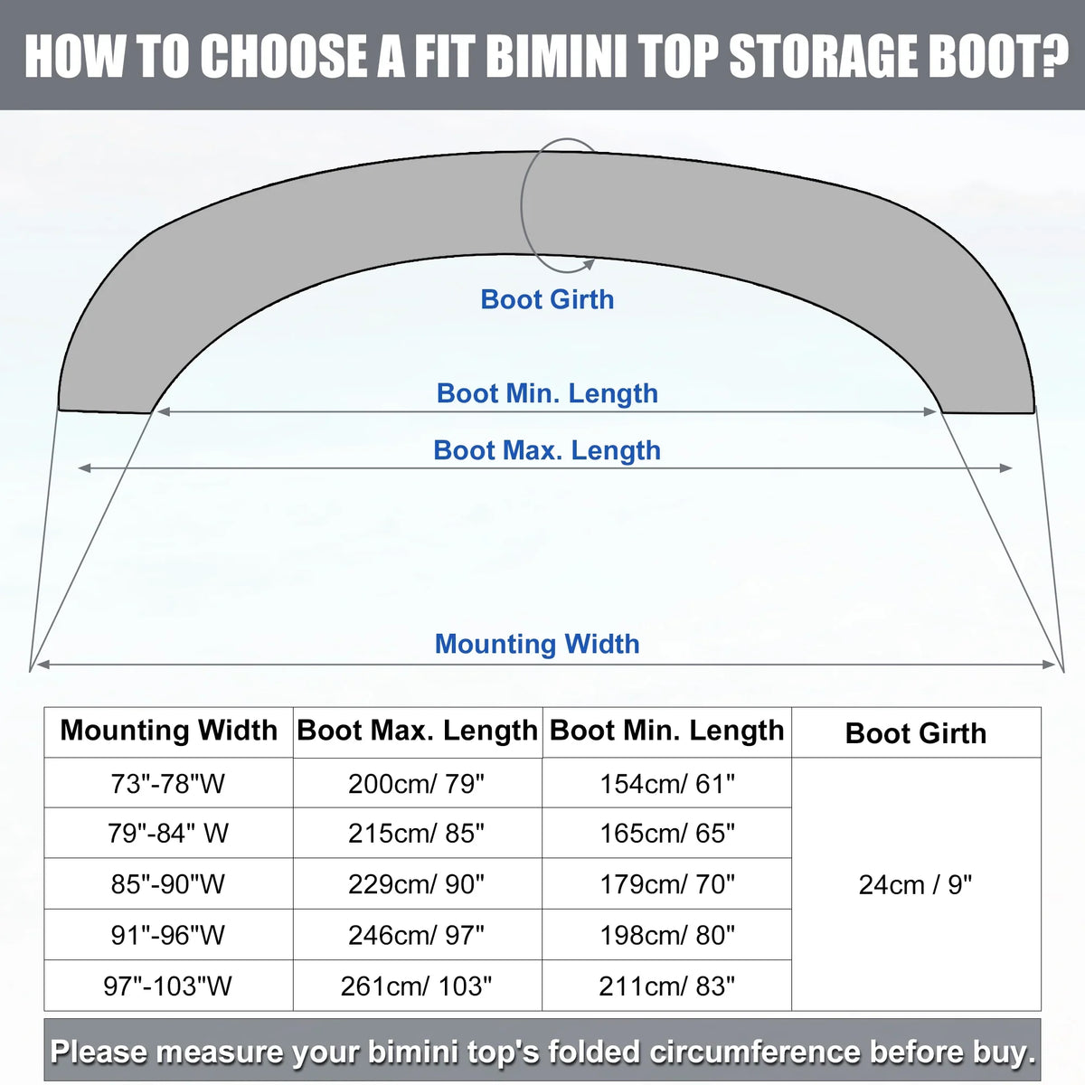 Storage for Boat Top Blue Polyester Pacific 600D Boot Canvas 85"-90" Bow 4 Cover Bimini 3 Bow Width