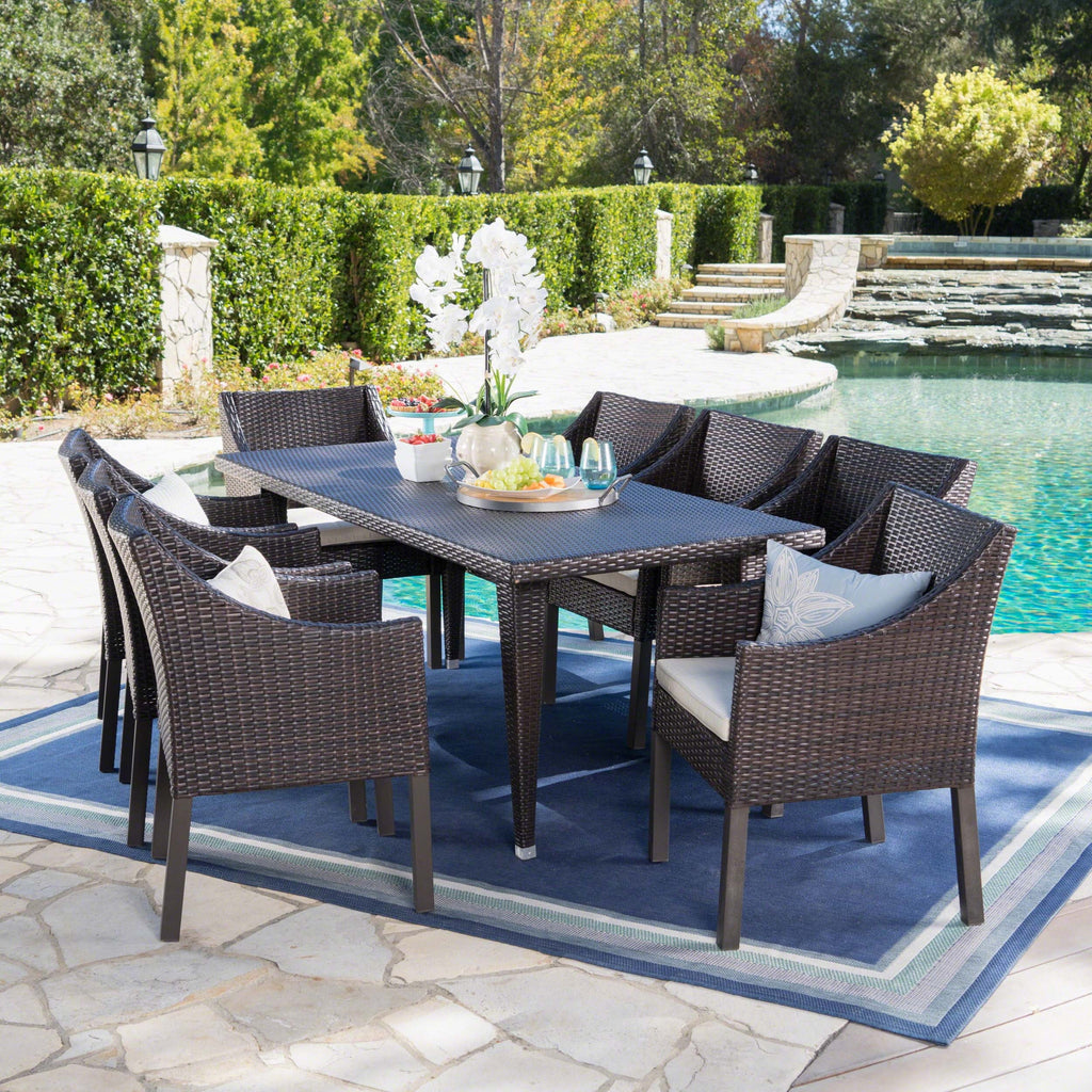 Beige Noble Outdoor House Multibrown, with Cushions, Wicker Piece Set Arcadia 9 Dining Rectangular