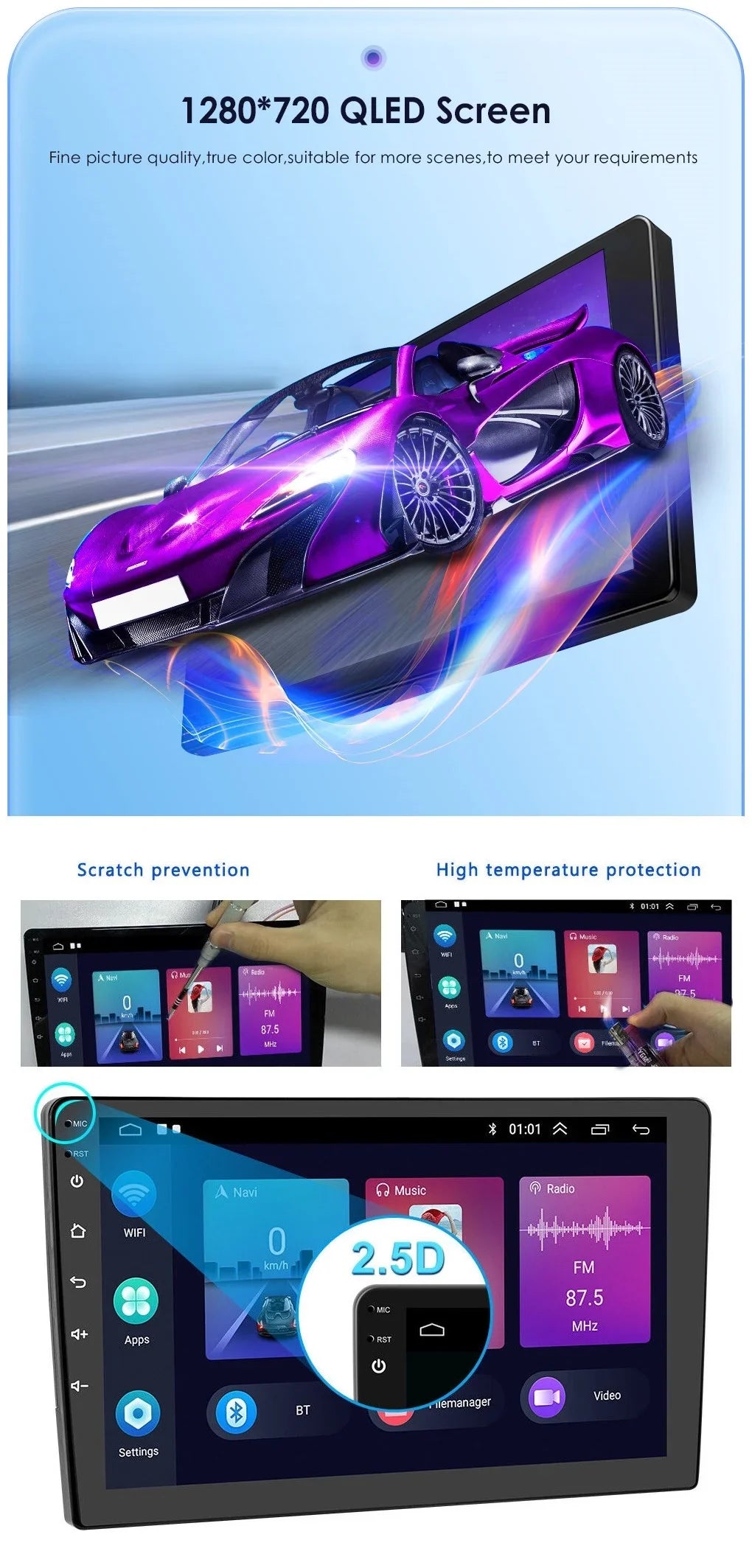 USB AHD 9" Bluetooth Backup Double Android Wireless Stereo 2+32GB FM/RDS Camera Radio Navigation GPS Carplay Auto Android IPS 1280*720 Screen Car Din WiFi Receiver