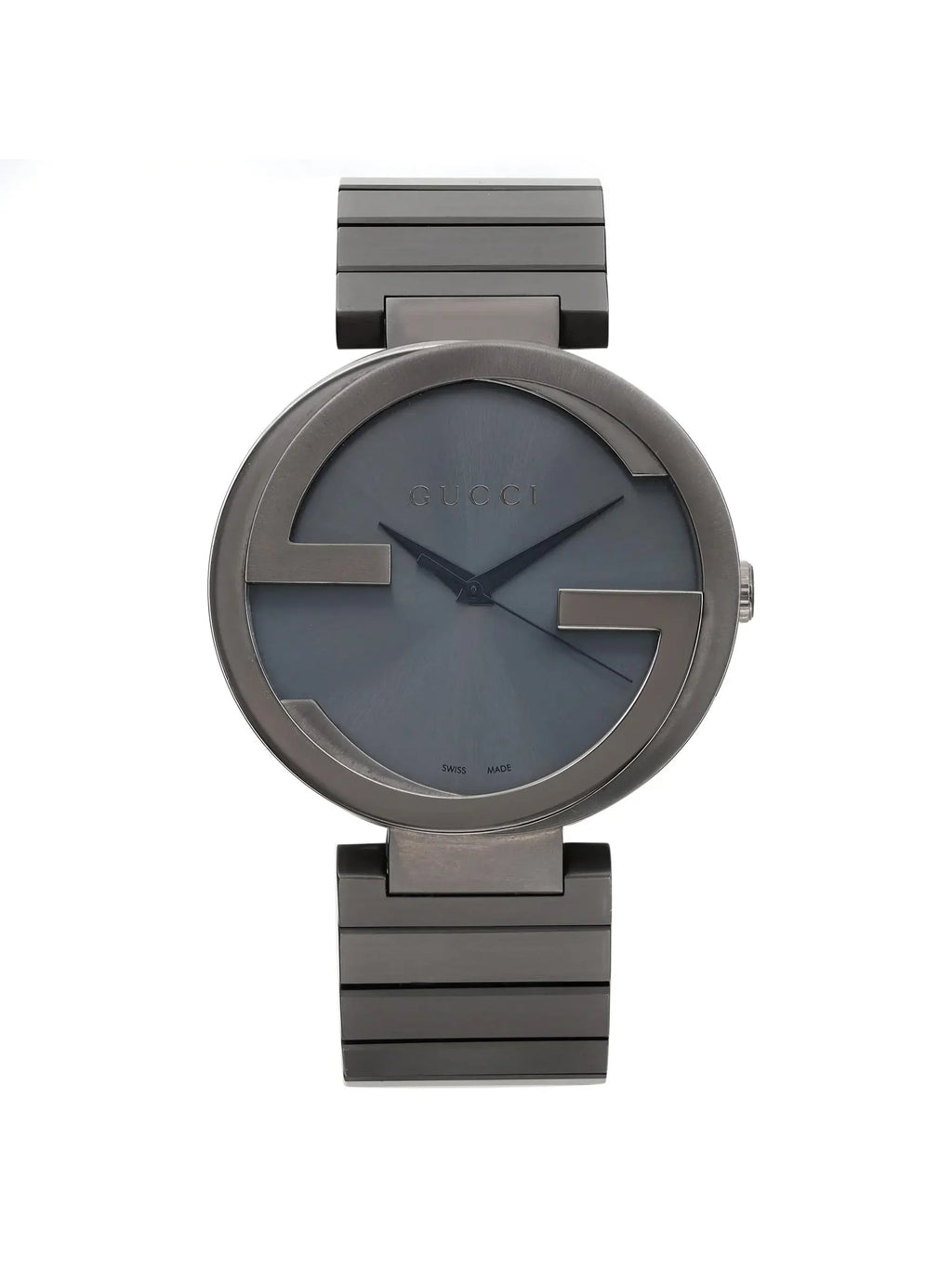 New PVD Gucci Dial Grey Interlocking Steel YA133210 G Anthracite Quartz Watch