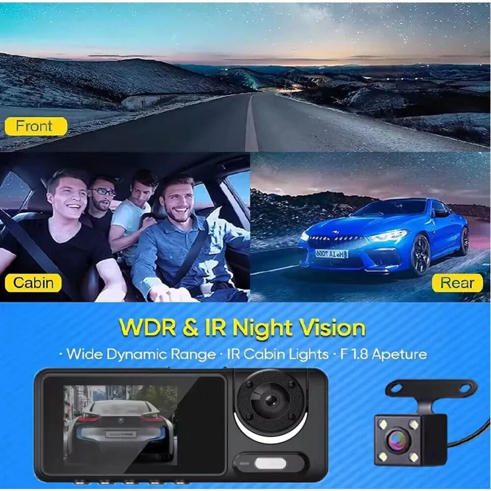 System 1080P Recorder JLLOM Dash Car Dual Cam Front/Rear/Inside Video Monitor G-sensor Lens
