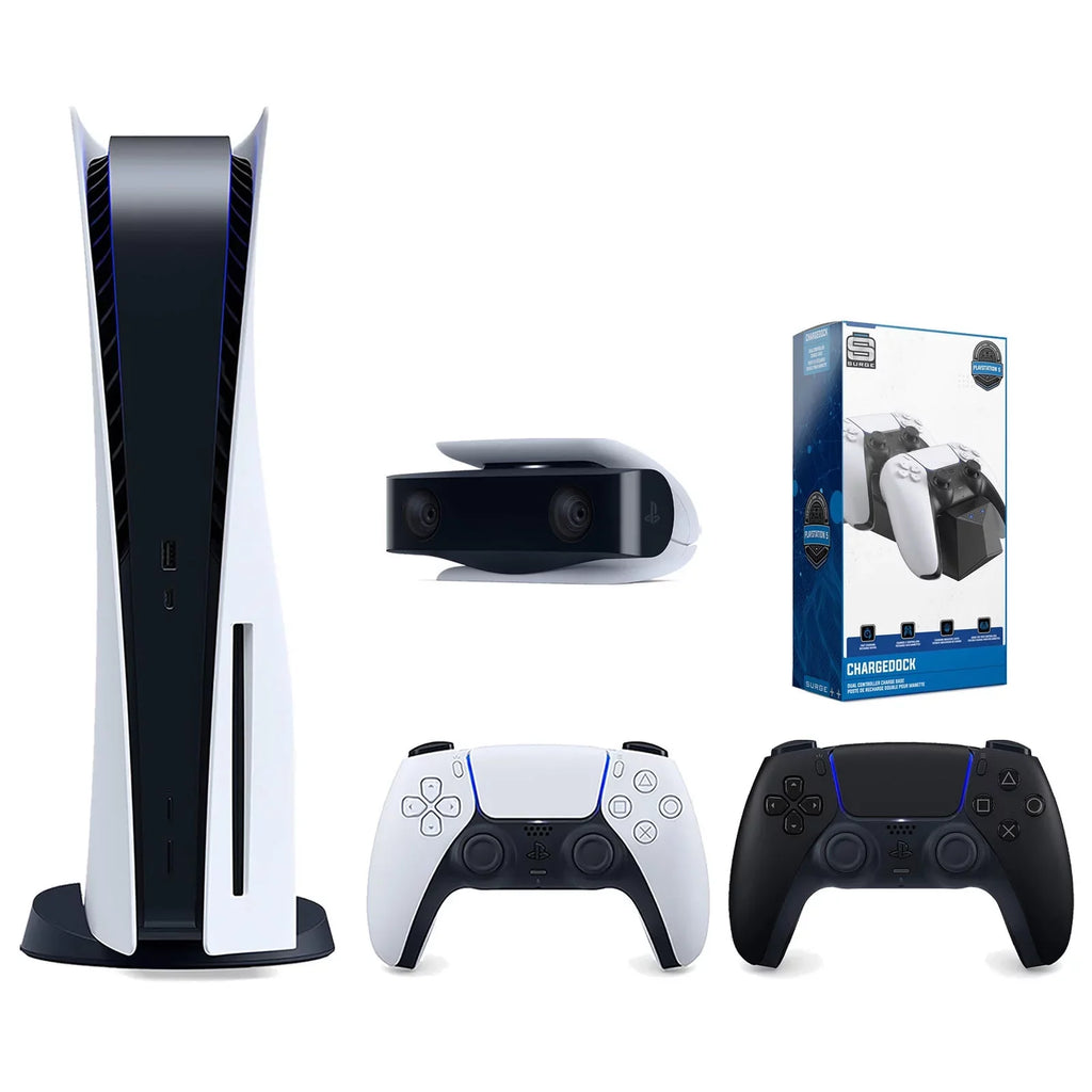 Controller, Version Bundle Dock and Controller Camera Surge Console Charge Disc with Sony 1080p Playstation HD 5 Extra Black Dual