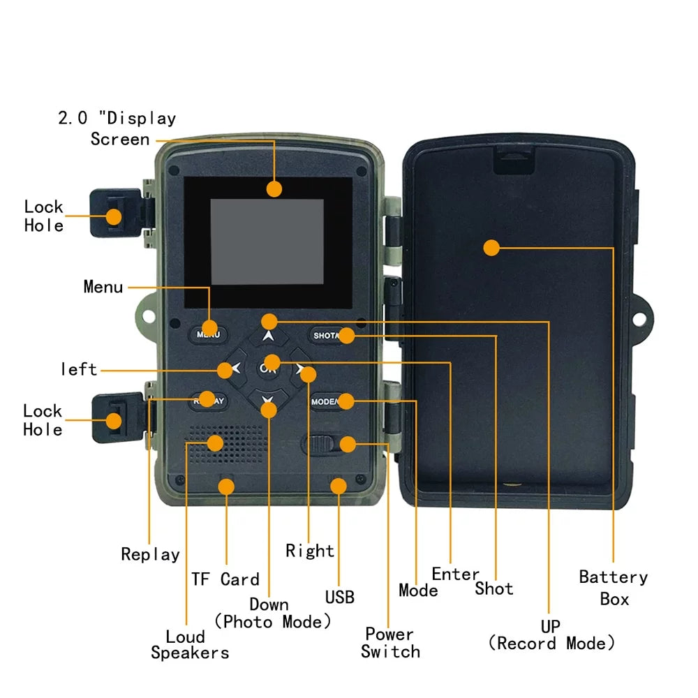 2.0 Inch Night-Visions Night Day Outdoor TFT Hunts 1080P Color 32MP Trail Infrared Camera Use Detection Camera Camera Waterproof IP66 Display Field