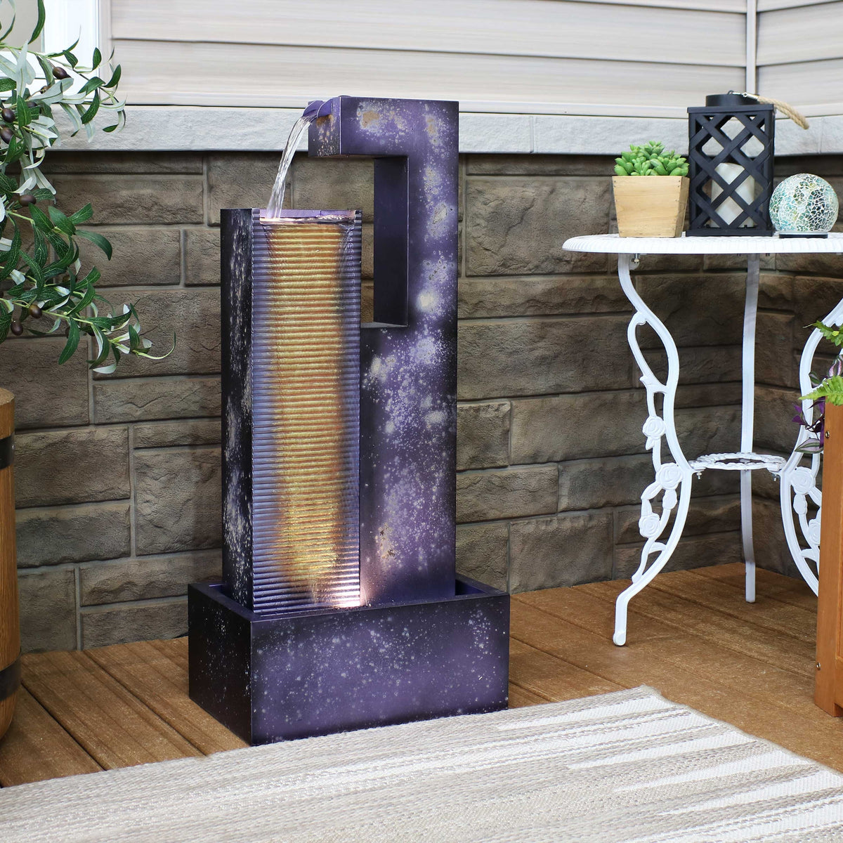 Fountain LED Lights Outdoor with Tower - 32" Metal Sunnydaze Cascading