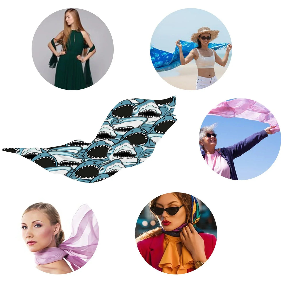 Long Shawls Angry Hair Oblong Scarf Neck Wraps Women Gift for Wraps Packed Shark Large Sunscreen Headscarf Silk FREEAMG