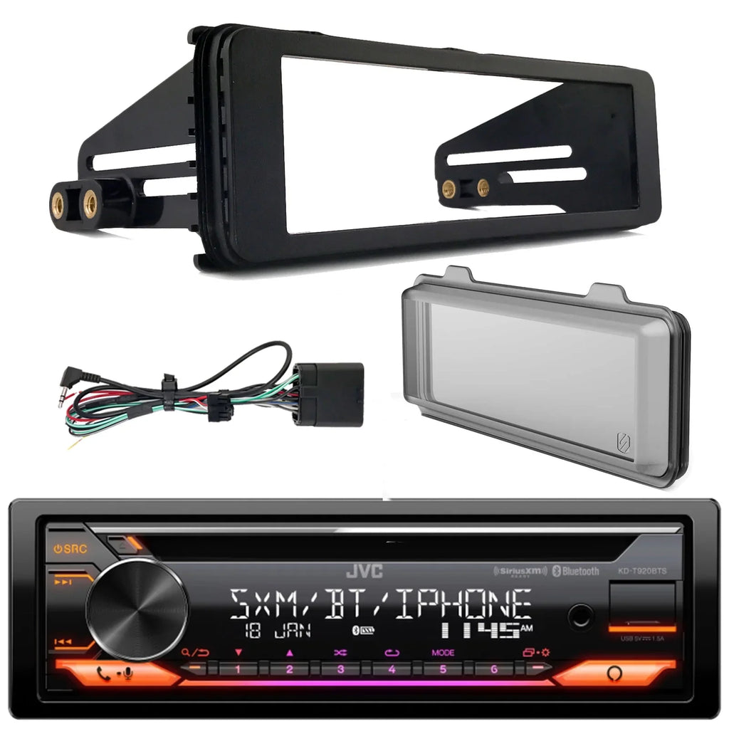 Bundle with DIN Install Radio JVC AM/FM 98-2013 Harley Single with Receiver Player CD Built-In AUX Amazon KD-T920BTS Alexa Weathershield Car Audio Radio USB Bluetooth Stereo Cover Kit, Radio
