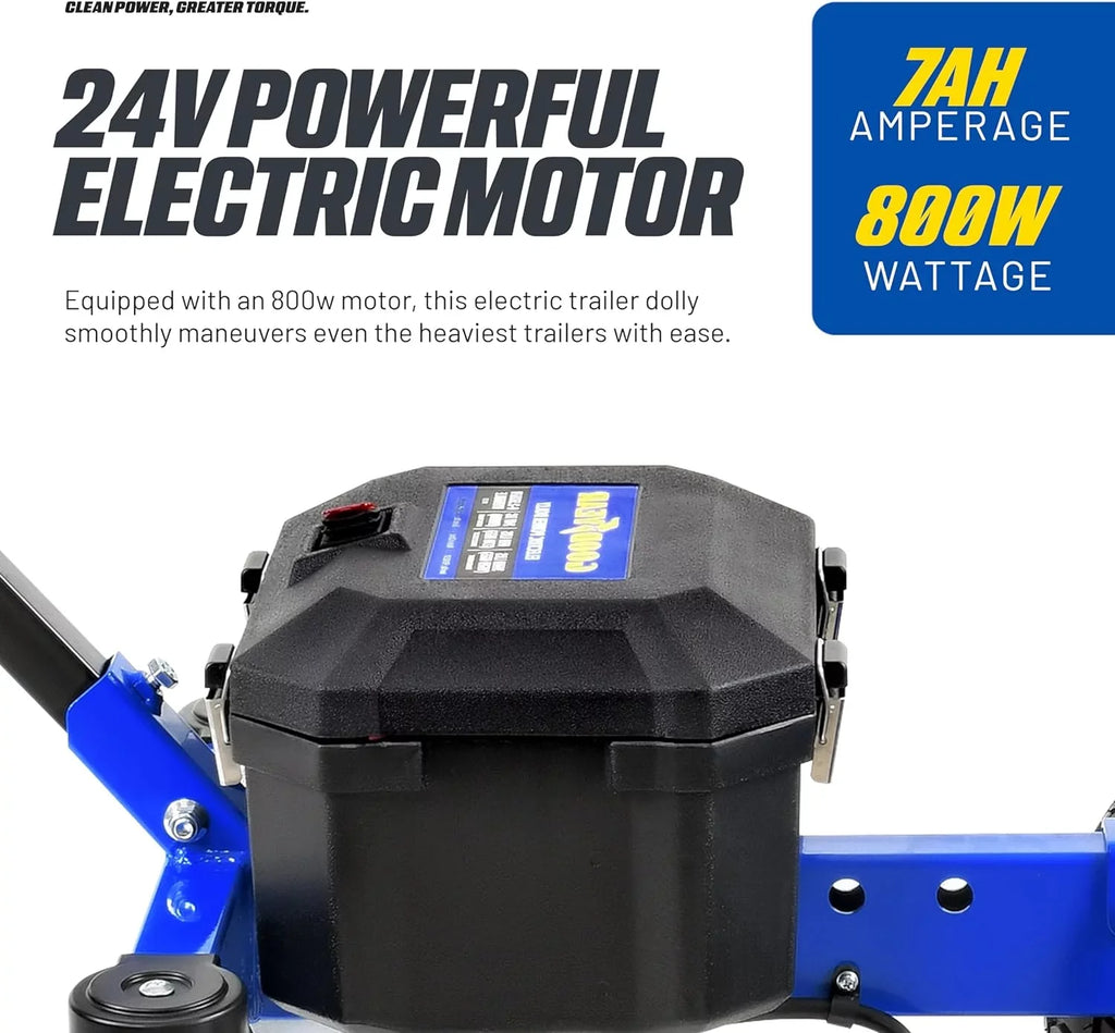 Quiet Dolly 600LB – Operation, Advanced Ski Electric 2" Commercial Goodyear Mount Ball 24V Mover Max 800W DC 7Ah, Hitch with 3600LBS Trailer Weight, Weight, RV/Boat/Utility/Jet Tongue Trailer