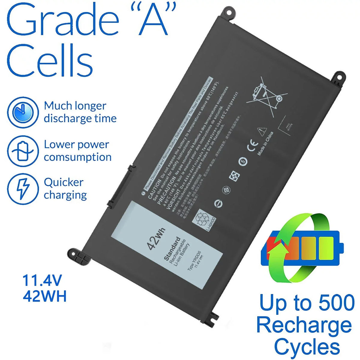 5491 Battery 2in1 for 42Wh YRDD6 3493 Inspiron 7586 Laptop 5482 3310 5485