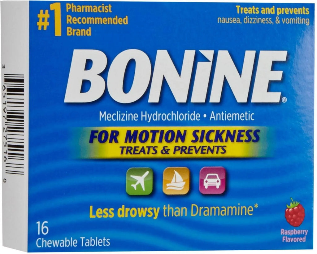(Pack of Bonine Sickness, Raspberry Motion 3) 16 Chewable ea for Tablets