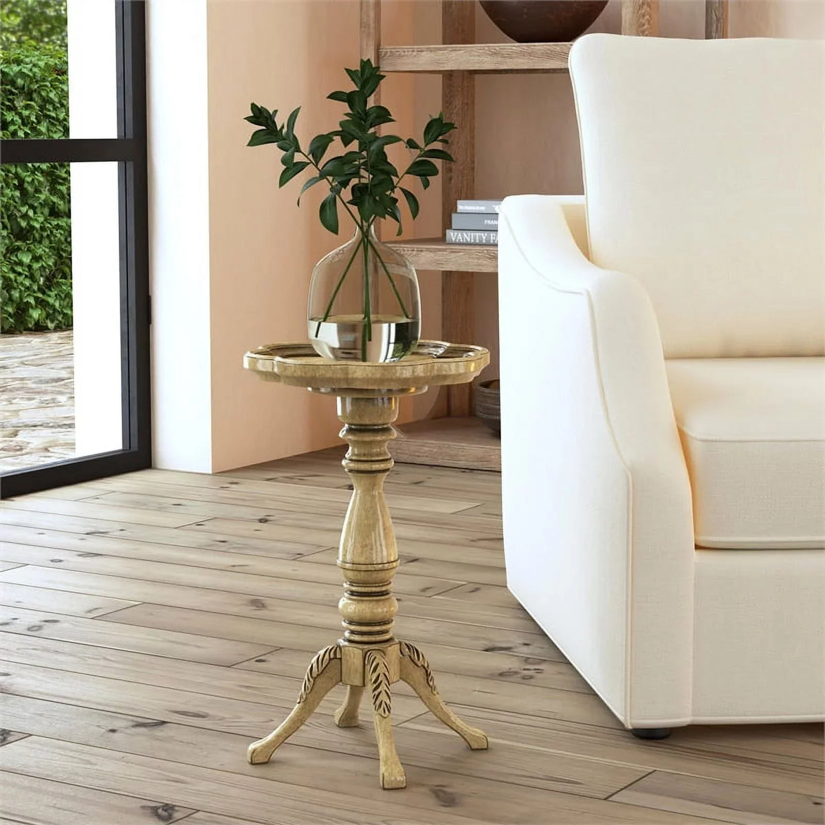 Beige Specialty Antique Whitman Edge Accent Butler Table Scalloped