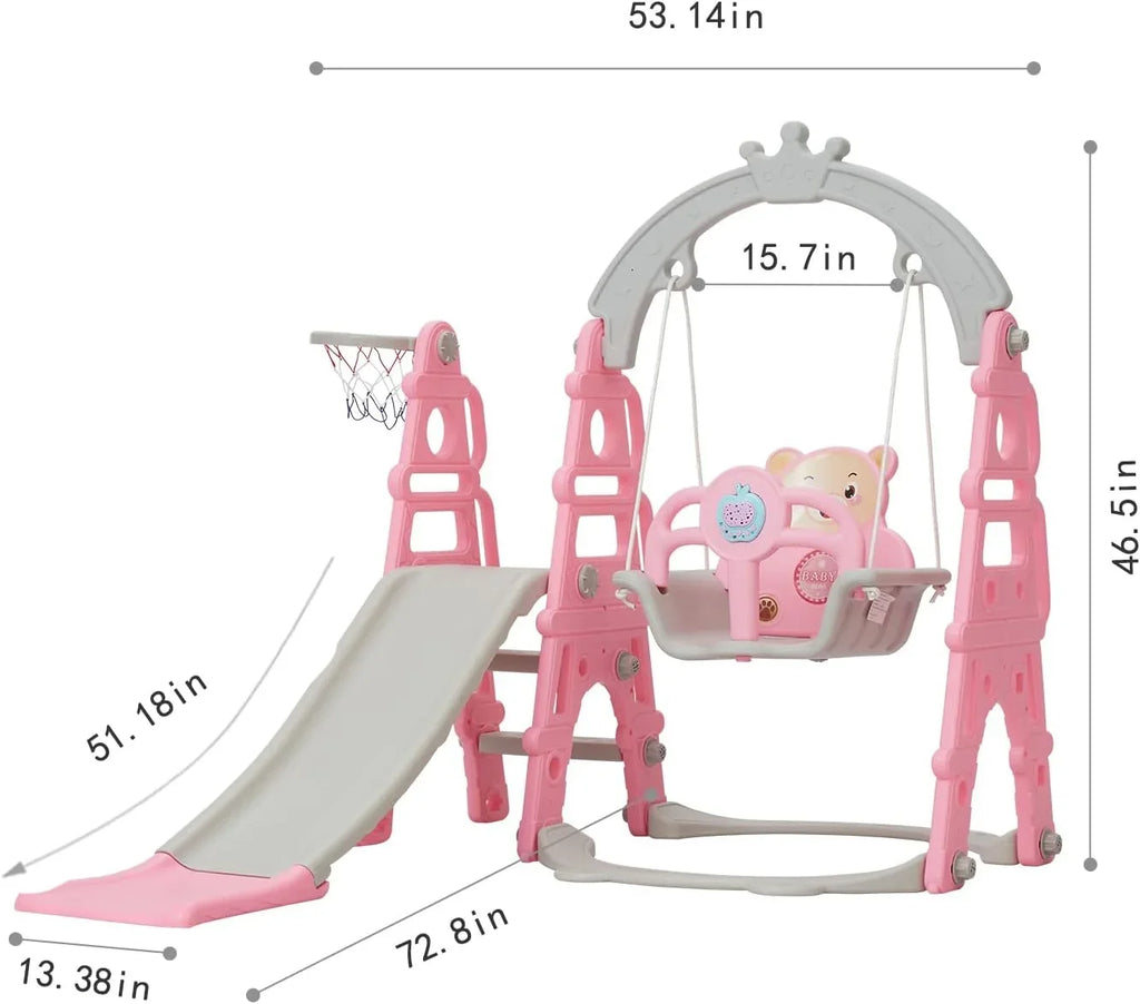 for Climb Outdoor Baby with Kinbor Playground Toddler Set, & Easy Playset Slide 1 Slide Stairs, Indoor & Swing Slide Extra Long Basketball Climber 5 Pink in Hoop,