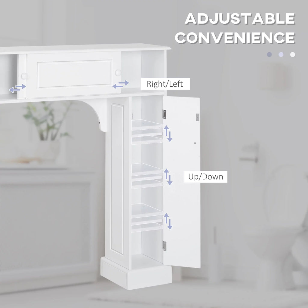 Bathroom Rack, with Over the White Shelves, kleankin Freestanding Toilet Cabinet, Toilet Organizer Bathroom Adjustable Storage