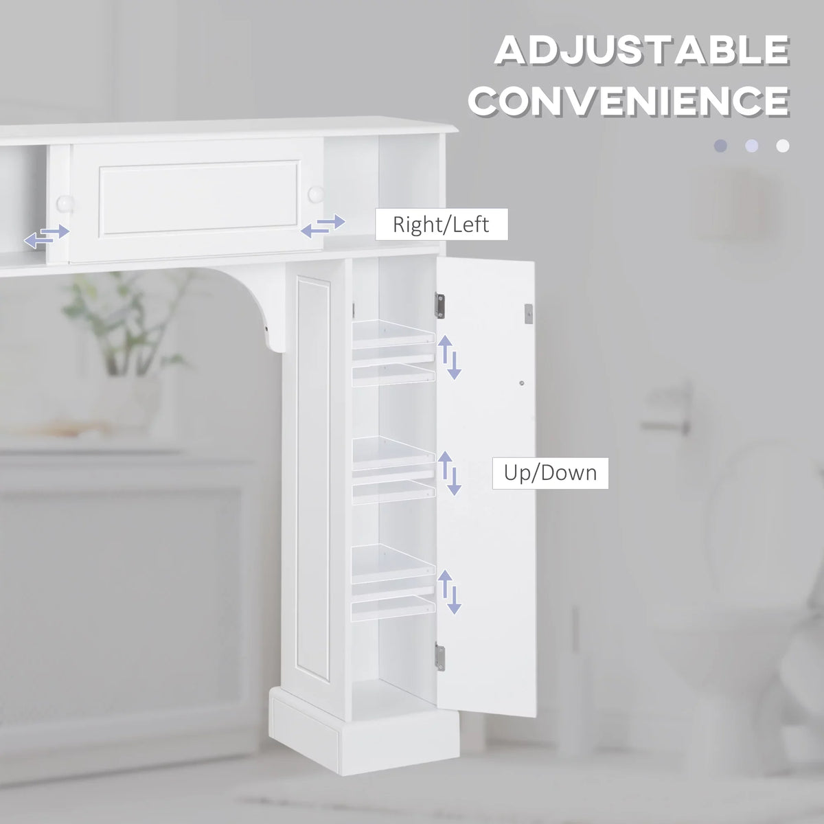 Bathroom Rack, with Over the White Shelves, kleankin Freestanding Toilet Cabinet, Toilet Organizer Bathroom Adjustable Storage
