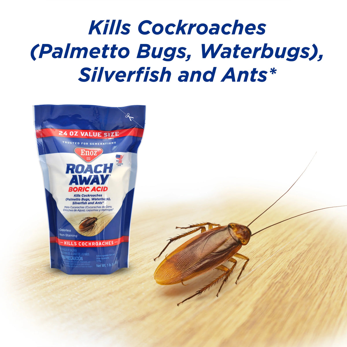 Away Boric Powder, Roach Acid Enoz Pack) Pouch Cockroach Killer, 24 (3 oz