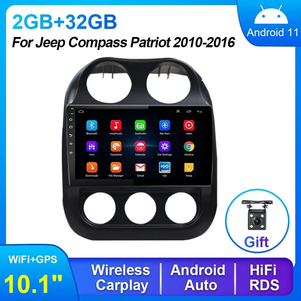 Android WiFi, Navi Display Stereo GPS - 10.1" Jeep - Compass Car MP5 Reverse Kydely Camera Bluetooth, Player Patriot 11,