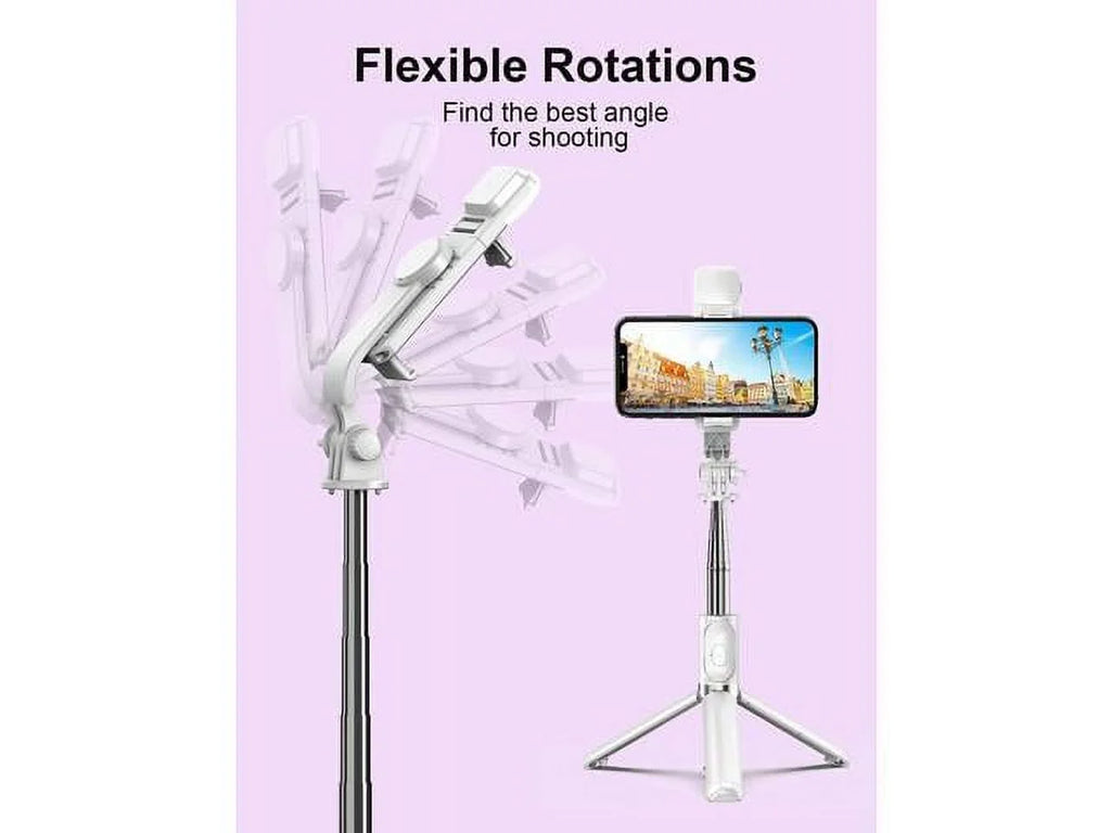 with LED Remote iPhone Android Compatible Phone Ring with with Stick Remote, (White, Extendable Selfie Cell Tripod Light, Q02s) Model and Tripods