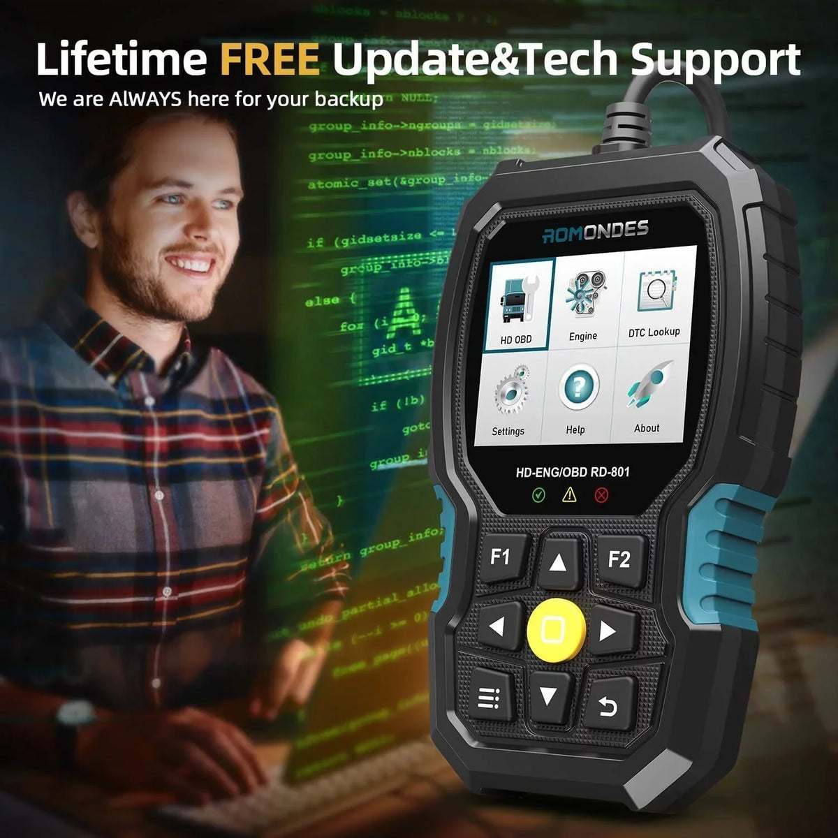 Diesel Diagnostic Romondes Scanner Duty OBD2 Code Heavy Scanner Tool Truck RD801 Truck Reader