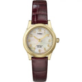 Leather Women's Gold/Burgundy/MOP Timex Strap Dress Essex 25mm Watch, Avenue