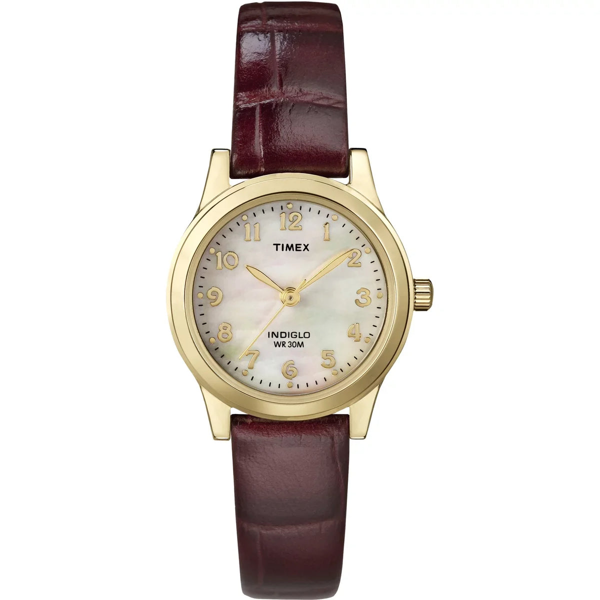Leather Women's Gold/Burgundy/MOP Timex Strap Dress Essex 25mm Watch, Avenue