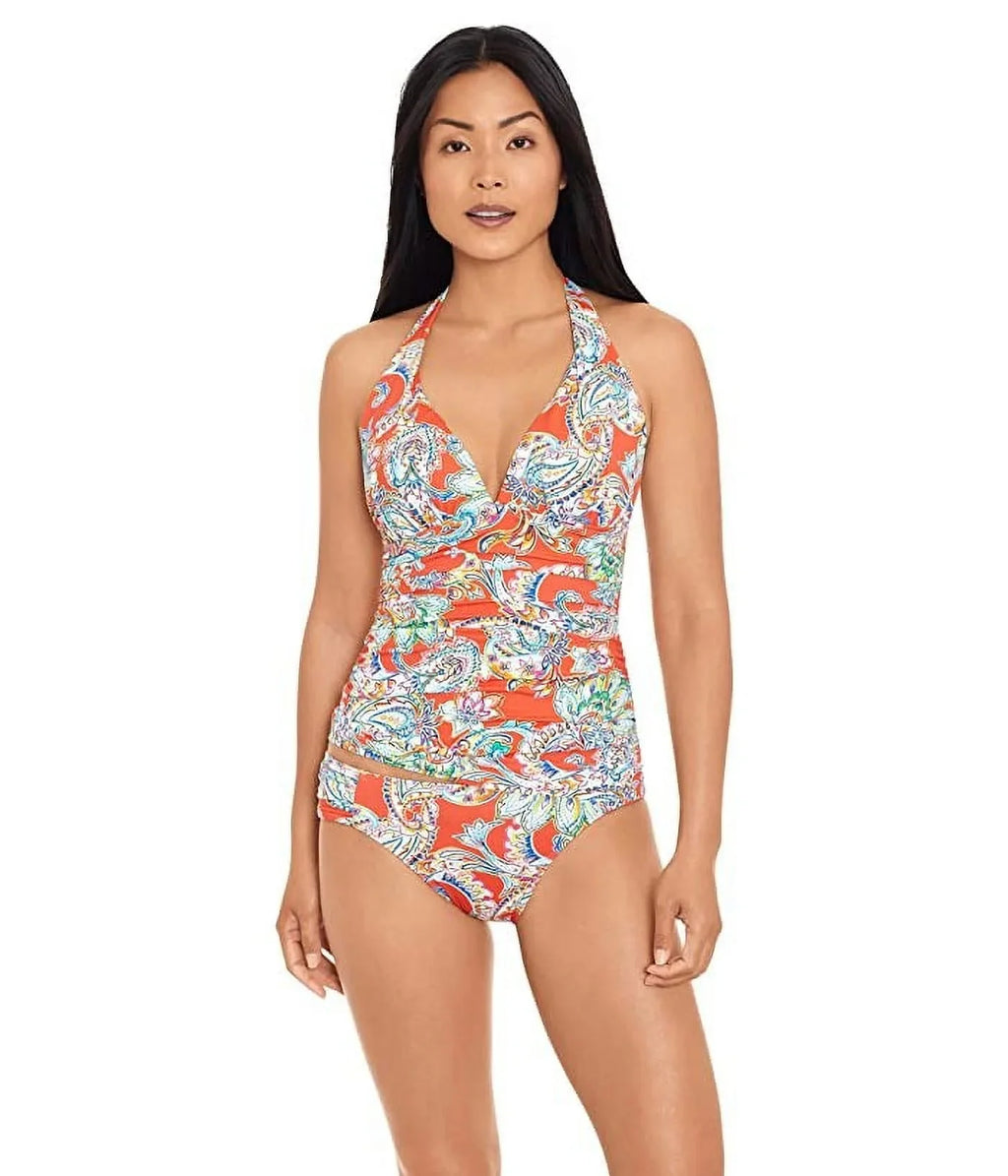 Women's Paisley Tankini Cup Orange Top Multi Size 6 Molded Lauren Ralph