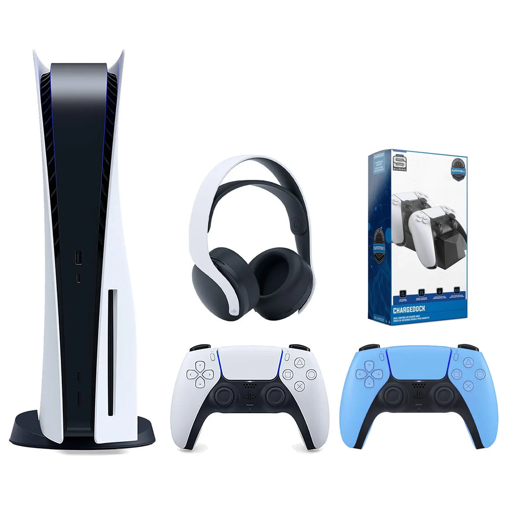 Console Controller Controller, Headset Blue 5 Extra White PULSE Charge and Version Disc Playstation Dual 3D Sony with Dock Surge Bundle